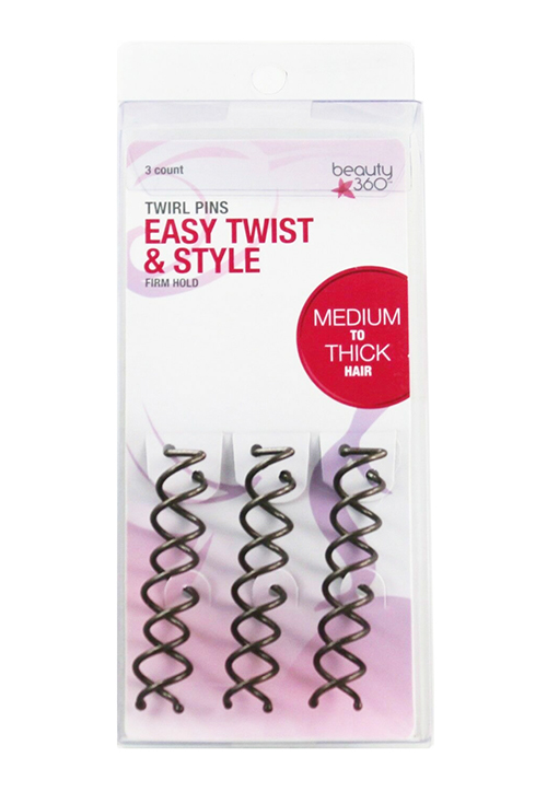 Beauty 360 Twirl Pins, Firm Hold Metal Pins, Medium to Thick Hair